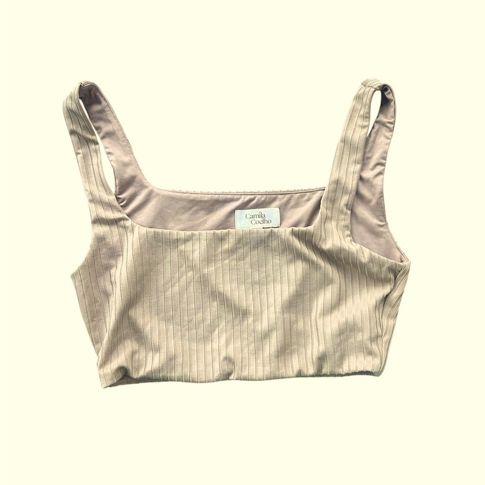 Revolve Camila Coelho Tan Ribbed‎ Crop Top Size XS